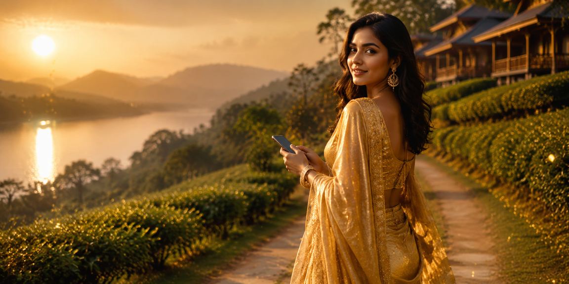 বান্দরবানে শাড়ি পরা একজন বাংলাদেশি নারী মোবাইলে ক্রিকেট বেটিং করছেন