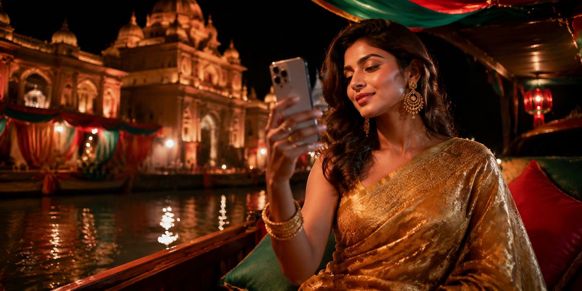 A Bangladeshi woman enjoying the 1xbetapk casino platform on her smartphone