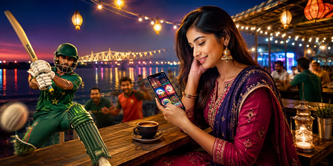 কক্সবাজার সমুদ্রসৈকতে মোবাইলে ক্রিকেট বেটিং উপভোগ করছেন একজন বাংলাদেশি ব্যবহারকারী